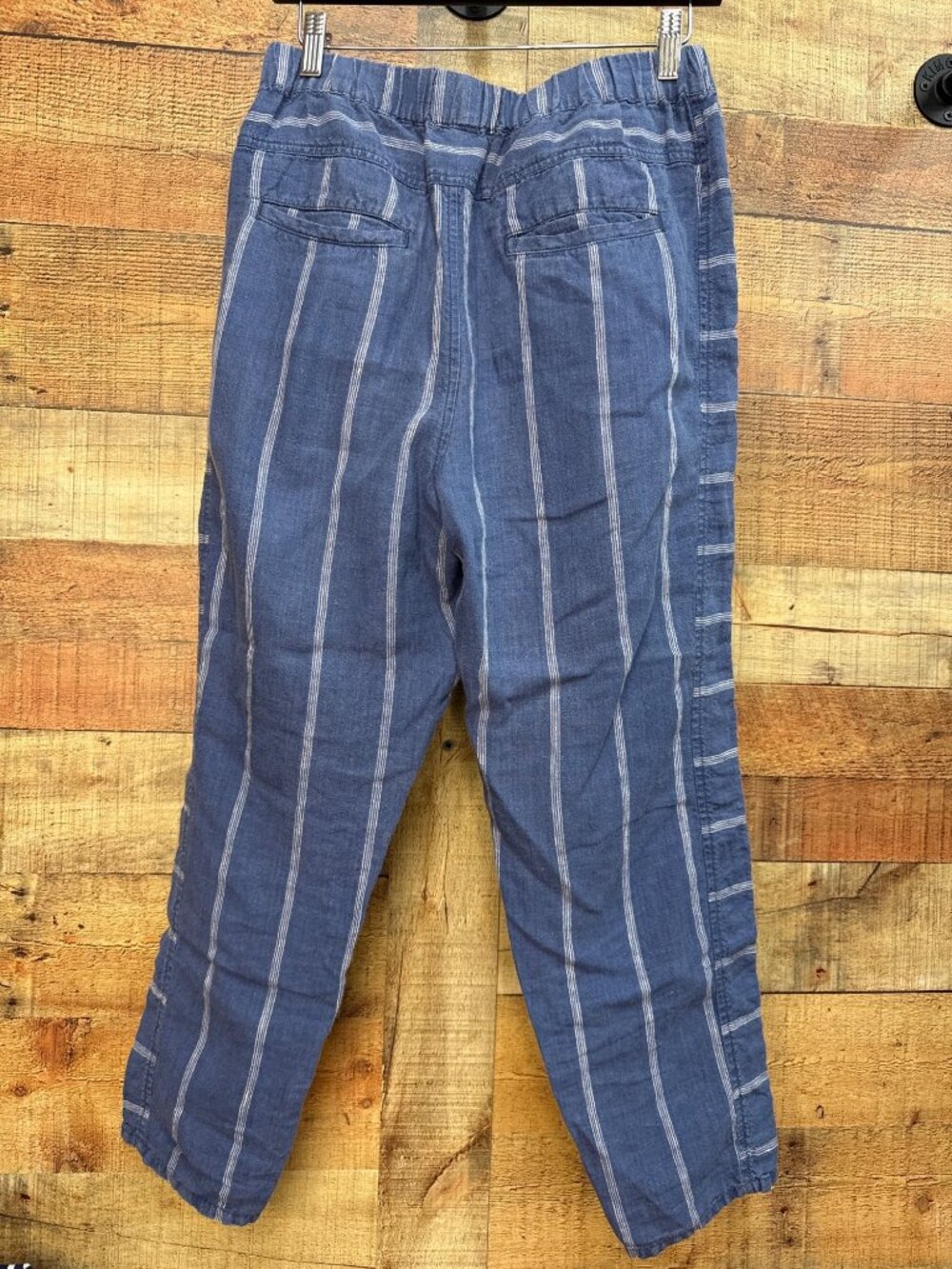Anthropologie Linen Pants Striped Blue White Pull On Elastic Waist Pockets S - Picture 5 of 7